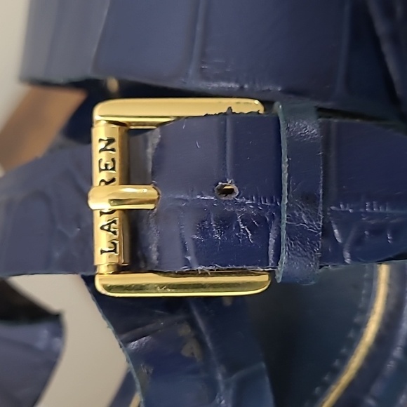 NWT Lauren Ralph Lauren Navy Strappy Platform Croc Embossed Heels size 9 - Picture 9 of 14